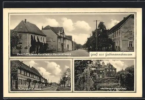 AK Guthmannshausen, Blick auf Geschäftshaus Kurzhals und Herrenstrasse, Rittergut Hesse