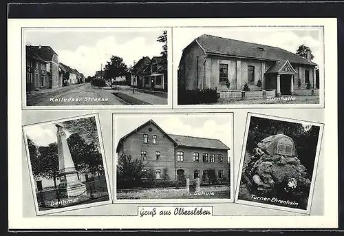 AK Olbersleben, Kölledaer Strasse, Turnhalle, Denkmal, Schule, Turner-Ehrenhain