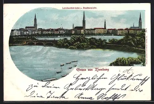 AK Hamburg-Neustadt, Lombardsbrücke und Stadtansicht