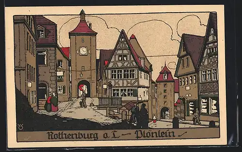 Steindruck-AK Rothenburg o. T., Plönlein mit Toren