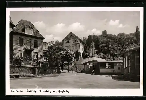 AK Karlsruhe-Durlach, Turmberg mit Bergbahn