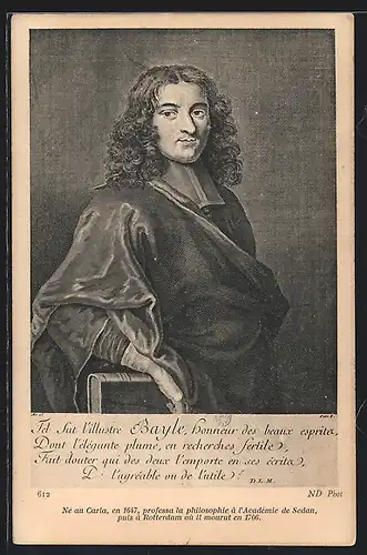 AK Portrait von Bayle, Schriftsteller, 1647-1706