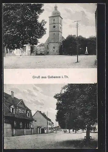 AK Gebesee /Th., Ortspartie mit Kirche, Strassenpartie