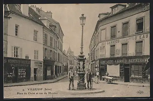 AK Villejuif, Place du Chrrist et rue de Moutier