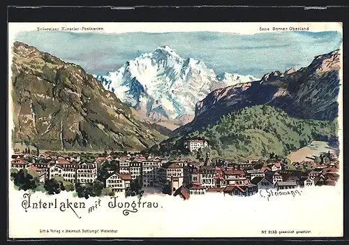 Künstler-AK C. Steinmann: Interlaken, Stadtansicht mit Jungfrau