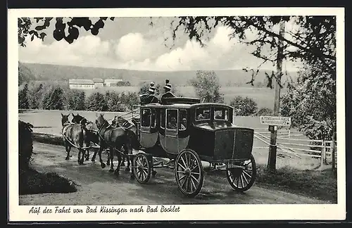 AK Postkutsche auf der Fahrt von Bad Kissingen nach Bad Bocklet