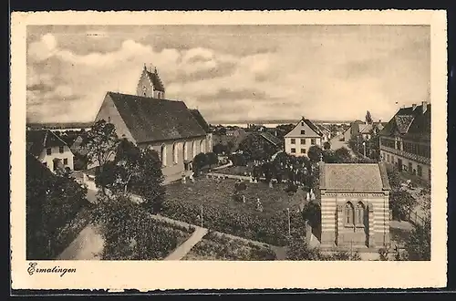 AK Ermatingen, Teilansicht mit Kirche und Friedhof