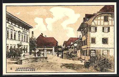 Künstler-AK Langenthal, Hotel Löwen in der Löwengasse