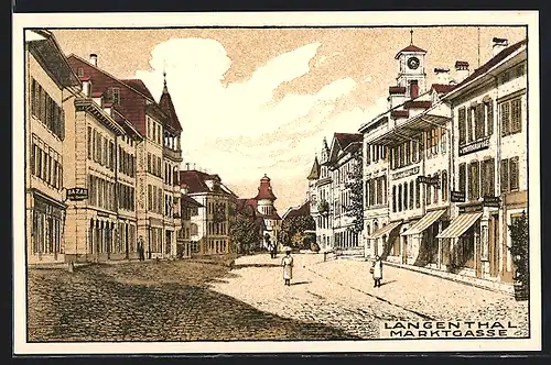 Steindruck-AK Langenthal, Blick in die Marktgasse