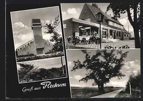 AK Flechum / Meppen, Gasthof und Handlung Pohlmann, Kirche, Landschaftsmotiv