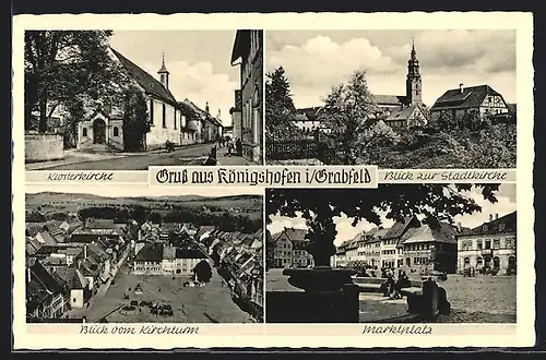 AK Königshofen, Marktplatz, Klosterkirche, Blick zur Stadtkirche