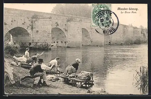 AK Limay, Le Vieux Pont, Waschfrauen