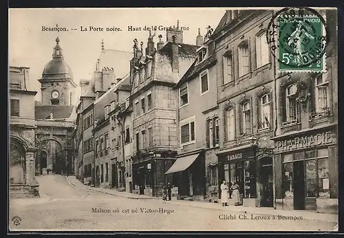 AK Besancon, La Porte noire, Haut de la Grande rue