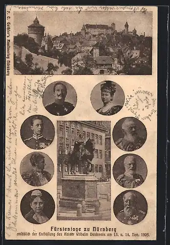 AK Nürnberg, Fürstentage 1905, Enthüllung des Kaiser Wilhelm Denkmals, König Ludwig III., Ganzsache Bayern