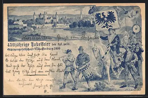 Lithographie Ganzsache Bayern PP7C26 /01: Aschaffenburg, 450 jährige Jubelfeier der kgl. priv. Schützengesellschaft 1898