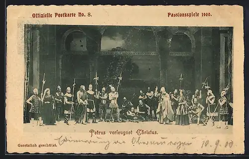 AK Oberammergau, Passionsspiele 1900, Petrus verleugnet Christus, Ganzsache Bayern