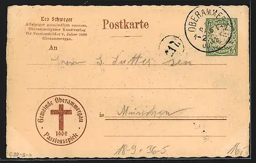 AK Oberammergau, Passionsspiele 1900, Petrus verleugnet Christus, Ganzsache Bayern