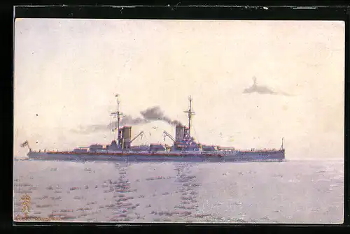 Künstler-AK S. M. S. Friedrich der Grosse in ruhiger See