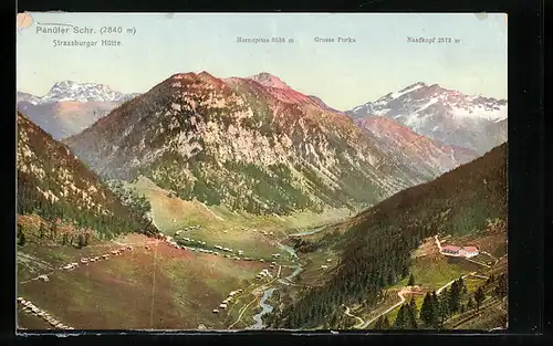 AK Steg, Panüler Schr., Strassburger Hütte, Blick auf die Berge