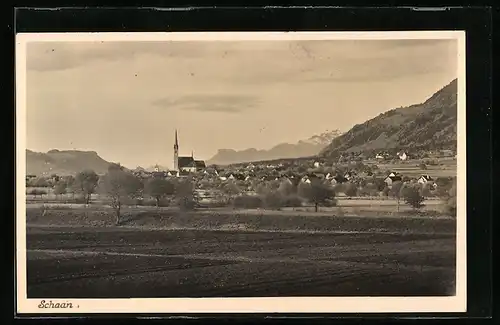 AK Schaan, Felder vor dem Ort mit Kirche