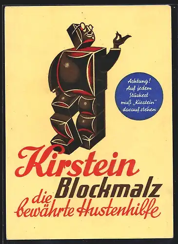 AK Kirstein Blockmalz, die bewährte Hustenhilfe, Medikament, Reklame