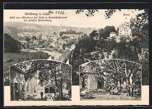 AK Weilburg a. Lahn, Blick am Gänseberg auf Ort und Hotel-Restaurant mit Pension Webersberg