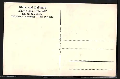 AK Lokstedt b. Hamburg, Klub- und Ballhaus Grenzhaus Hoheluft, Innenansichten