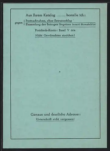 AK Basel, Haus der Bücher AG, Bäumleingasse 18, Bestellschein