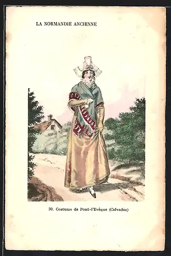 Künstler-AK Pont-l`Évêque /Normandie, Frau in Tracht mit Haube