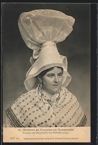 AK Villedieu-les-Poeles /Normandie, Frau in Tracht mit Haube