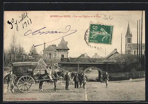 AK Rosny-sur-Seine, Vue sur l`Eglise et le Pays