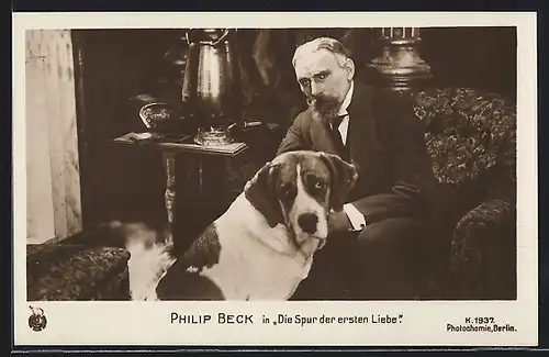 AK Filmszene aus Die Spur der ersten Liebe mit Philip Beck und Hund