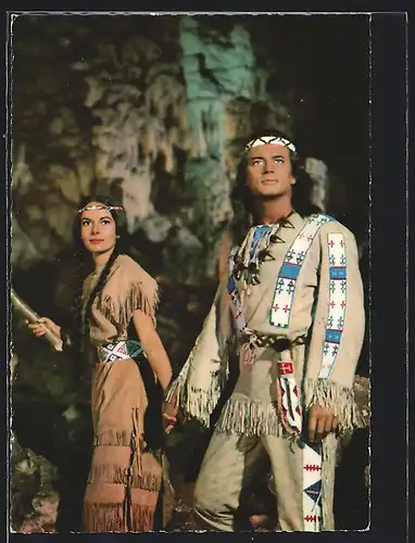 AK Karl May Film Winnetou 2. Teil, Schauspieler Pierre Brice und Karin Dor