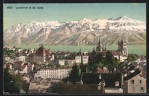 AK Lausanne, Teilansicht mit Kirche und Bergen