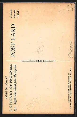 AK Chicago, A Century of Progress 1933, Lagoon and Island from the Skyride