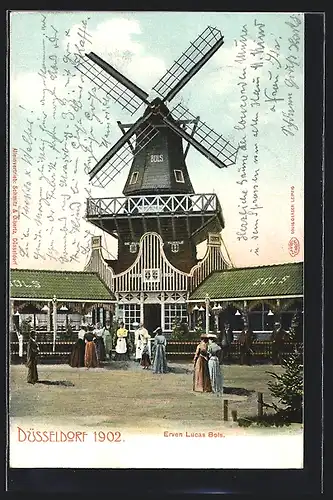 AK Düsseldorf, Ausstellung 1902, Windmühle Erven Lucas Bols