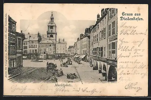 AK Diedenhofen, Marktplatz mit Marktbetrieb