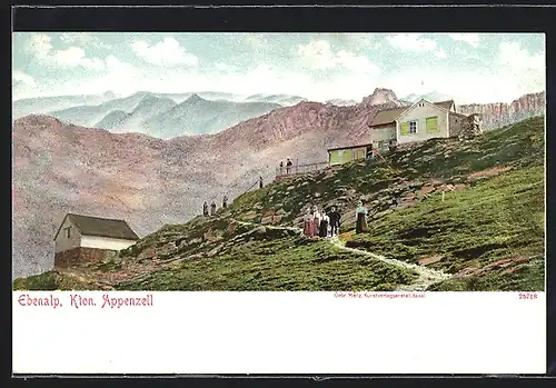 AK Ebenalp, Gäste auf dem Weg zum Gasthaus auf der Ebenalp