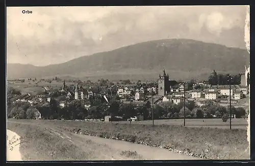 AK Orbe, Strasse zum Ort mit Flusspartie