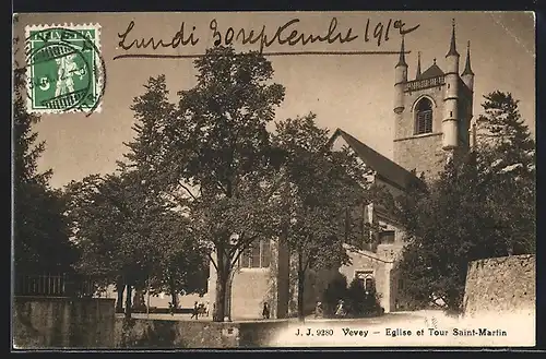 AK Vevey, Eglise et Tour Saint-Martin