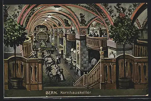 Künstler-AK Bern, Gasthaus Kornhauskeller, Innenansicht