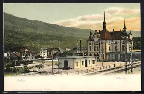 AK Goldau, Bahnhof mit Bäumen