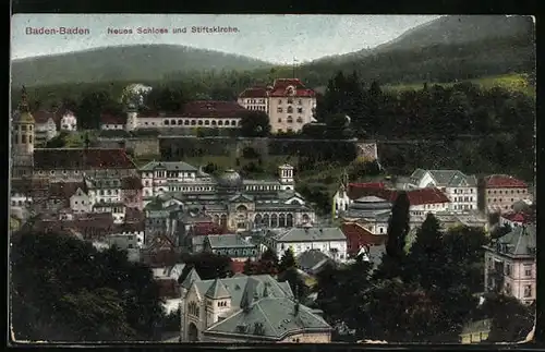 AK Baden-Baden, Neues Schloss und Stiftskirche