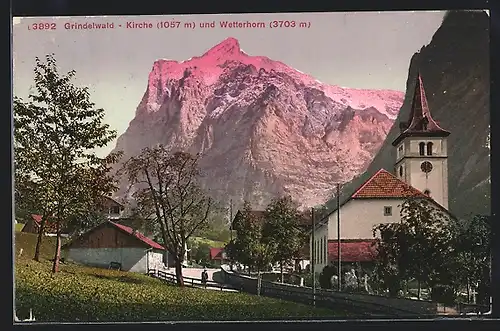 AK Grindelwald, Kirche und Wetterhorn