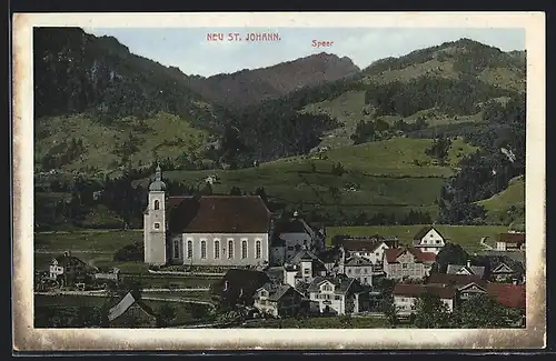 AK Neu St. Johann, Ortsansicht mit Kirche und Speer