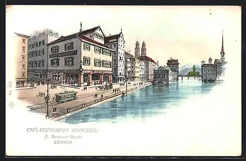 Lithographie Zürich, Café-Restaurant Schneebeli, Bes. A. Brunner-Guyger