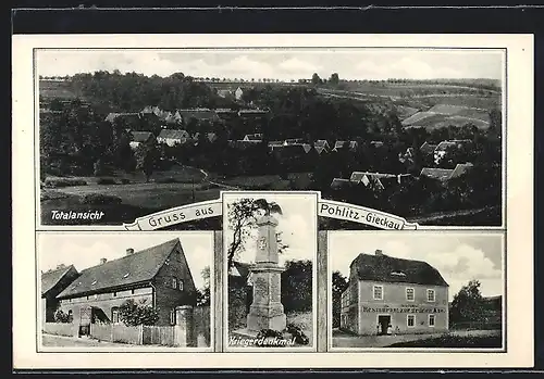 AK Pohlitz-Gieckau, Restaurant zur grünen Aue, Kriegerdenkmal