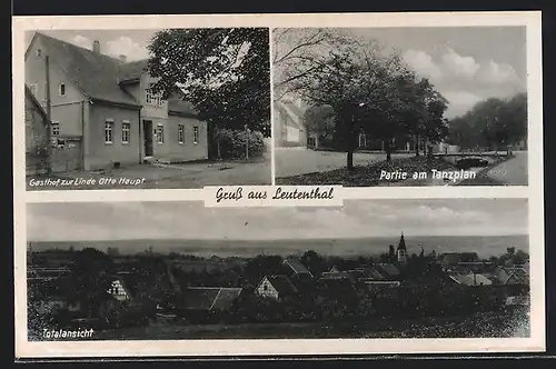 AK Leutenthal, Gasthof zur Linde Otto Haupt, Partie am Tanzplatz, Totalansicht