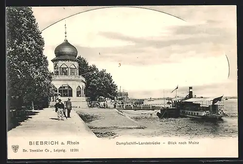 AK Biebrich a. Rhein, Dampfschiff-Landebrücke, Blick nach Mainz