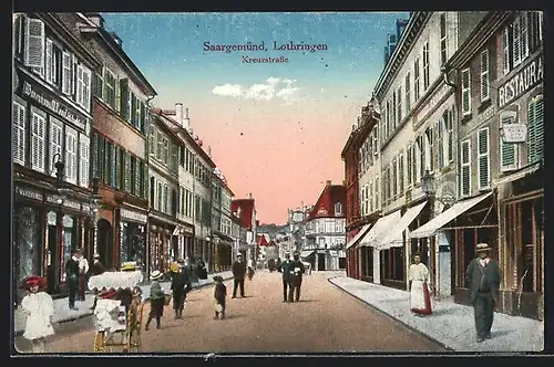 AK Saargemünd, Kreuzstrasse mit Restaurant